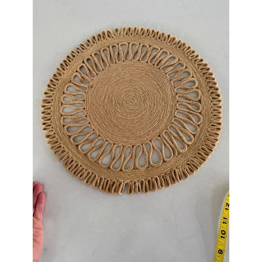 Round Woven Jute Placemat Boho Natural Fiber Table Charger 15.5 Inch Tan